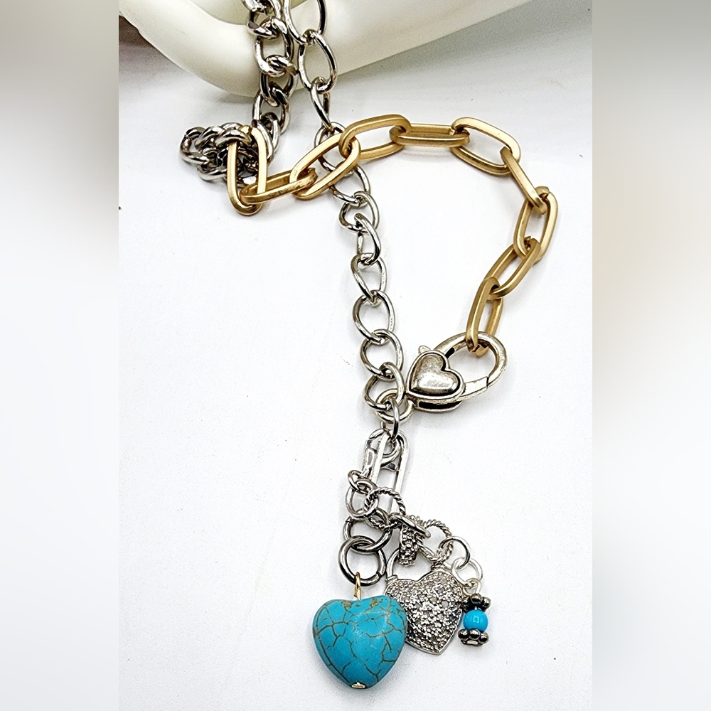 Silver chain,worn gold chain necklace, dangle charms, 20inch - Picture 2 of 4